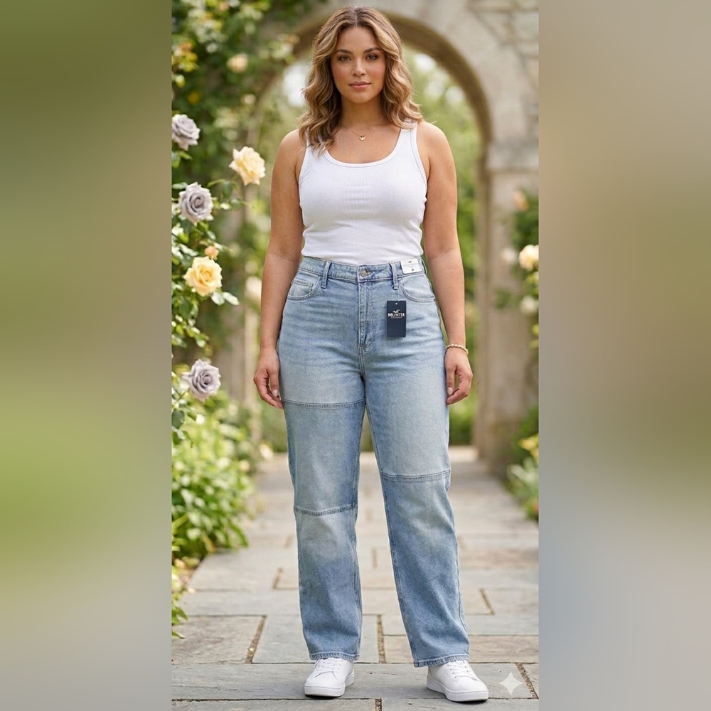 NWT Hollister Curvy Ultra High-Rise Dad Jeans Light Wash Size 15R W32 L31